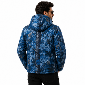 Men's Blue Forest Camouflage Hooded Puffer <b>Jacket</b> <b>Waterproof</b> Windproof Thermal Insulated <b>Winter</b> Outdoor Hunting Hiking Full Zip - Product Image 4