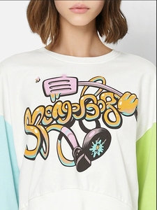 Sweat-shirt femme color block col rond manches longues imprimé lettres décontracté pour l'automne 100% coton tricoté respirant - Product Image 1