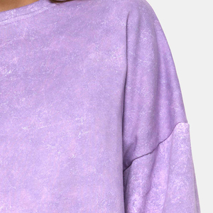 Sweat-shirt surdimensionné pour femme, col rond, couleur unie, manches longues, en coton tricoté respirant, style automne avec poches, violet clair - Product Image 6