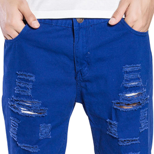 Shorts en jean déchiré bleu vintage pour homme, taille haute, décontracté, délavage clair, coupe large, en coton tissé, coupe-vent, style été - Product Image 2