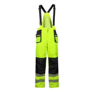 Hi Vis Reflective Safety Clothing Unisex <b>Waterproof</b> Breathable Cotton PU Coated Ripstop Bib Pants Heavy Duty Multi Pocket - Product Image 6