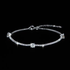 Moissanite Bracelet Sterling Silver Dainty Adjustable Chain Sparkling Accent Stones Anniversary Wedding <b>Gift</b> - Product Image 3