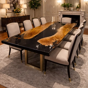 Handmade Black <b>Epoxy</b> Resin Kitchen Dining <b>Table</b> Luxury Home Decor Furniture Artisan Wood Rectangle Home Interior - Product Image 1