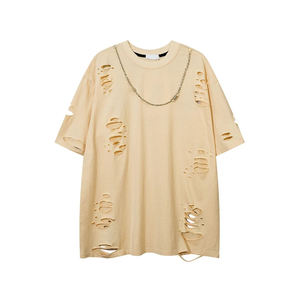 Camiseta al por mayor de 300 g/m² talla americana, estilo vintage, lavado a la piedra, lavado ácido, efecto desgastado, corte holgado, con logo personalizado - Product Image 3