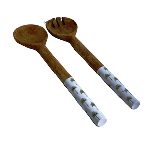 Juego de Servidores de Ensalada de Palma, Madera Natural con 2 Espátulas, Utensilios Hechos a Mano Sostenibles - Product Image 1