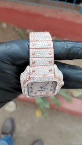 Reloj de Oro Rosa con Incrustaciones de Diamantes, Números Arábigos, Cuadrado, Completamente Cubierto de Diamantes, Automático, Estilo Hip Hop, para Hombre, Joyería de Lujo Premium - Product Image 2