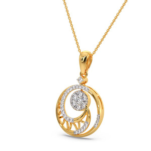 Collier pendentif géométrique ajouré en forme de croissant et de cercle, orné de diamants - Product Image 3