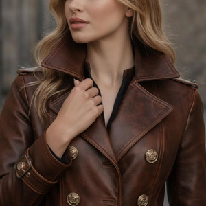 Abrigo largo de cuero para mujer, ropa de moda de invierno, chaqueta de cuero para mujer, ropa exterior de invierno, prenda exterior de cuero genuino para invierno - Product Image 4