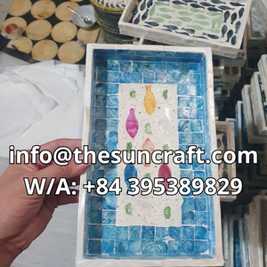 Crafted Elegance Mother of Pearl Inlay Tray Handcrafted Decorative Platter for Refined <b>Tabletop</b> <b>Storage</b> - Product Image 6