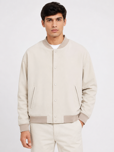 Blouson Teddy Homme Beige Imperméable en Coton Couleur Unie Col Rabattu Coupe Droite Vêtement d'Extérieur Automne ODM - Product Image 1