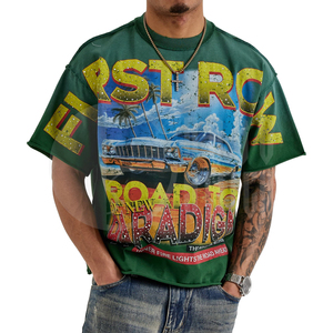 High Street Acid Wash Unisex Distressed <b>T</b>-Shirt with Front/<b>Back</b> Bigger Print Digital Print Loose Fit Jersey Solid Short Sleeve - Product Image 1