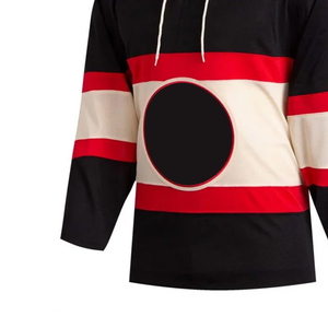Jersey de Hockey sobre Hielo para Hombre, Invierno, Color Negro, Rojo y Blanco, Manga Larga, Cuello Redondo, Sublimado, Transpirable, Poliéster, Talla Adulto - Product Image 4