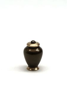 Urne funéraire ronde en métal brun rougeâtre avec couvercle et bouton argentés pour cendres humaines - Product Image 3