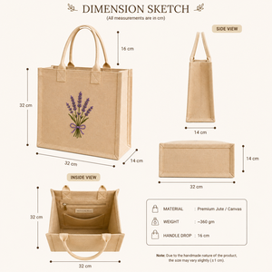 Jute Tote <b>Bag</b> with Lavender Embroidery <b>Medium</b> <b>Size</b> Reusable Beach Shopping Daily Use Handheld Handle - Product Image 2