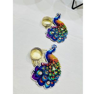 ที่วางเทียนโลหะรูปนกยูง |   เชิงเทียนหลากสีสันสไตล์ชาติพันธุ์สำหรับตกแต่งบ้าน |   ของขวัญตอบแทนในเทศกาลแบบดั้งเดิมของอินเดีย - Product Image 2