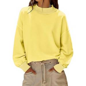Sudadera de Cuello Alto Oversize para Mujer, de Alta Calidad, Color Sólido, Hombros Caídos, Manga Larga, Transpirable, 100% Algodón, Estilo Otoñal - Product Image 1