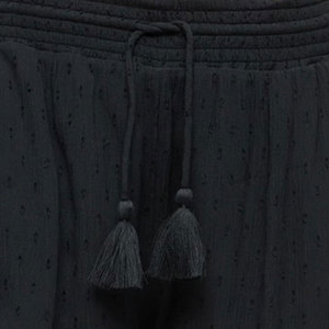 Women's Black Knitted <b>Shorts</b> High Waist Drawstring <b>Tassel</b> Detail Loose Fit Casual Style Breathable Fabric - Product Image 6