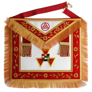 Tablier de Cérémonie Maçonnique Ancien Prêtre Supérieur du Chapitre Royal, en Velours Rouge avec Franges et Pompons - Product Image 5
