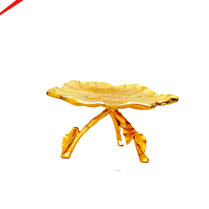 Support à gâteau en métal doré à 2 niveaux, plateau de service décoratif pour cupcakes avec poignée en forme de feuille, présentoir à desserts pour fête - Product Image 5