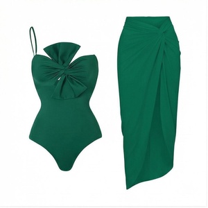 Emerald Green 2 Piece Tankini Set With Ruched Halter Bodysuit And Wrap Skirt For Women - Product Image 1