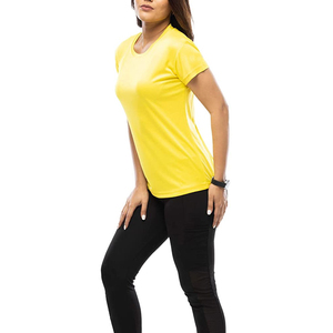 <b>Women's</b> <b>Yellow</b> O-Neck Short Sleeve <b>T</b>-<b>Shirt</b> Regular Fit Knitted Quick Dry Solid Color Casual Spring Summer Top - Product Image 4