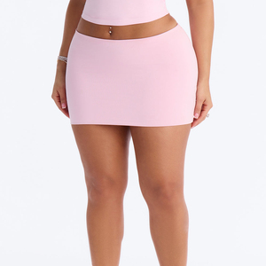 Mini-jupe personnalisée taille haute pour femme, couleur unie, extensible, en spandex, sexy, droite, tricotée, toutes saisons - Product Image 5