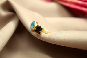 แหวนปรับขนาดได้เงินแท้ 925 ประดับเพอริดอทและบลูโทแพซ งานแฮนด์เมด ชุดเครื่องประดับชั้นดี ของขวัญสำหรับงานหมั้น - Product Image 2