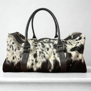 Oval Cowhide Leather Duffle Bag With Double Handle Zipper Closure Unisex Fashionable Travel Daypack 20-36L Capacity - Product Image 2
