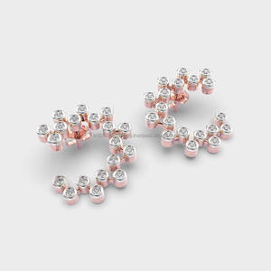 Diamond Bubble Circle Hoop <b>Earrings</b> Two Tone Gold Bezel <b>Set</b> Round Diamond Fine Jewelry For Women - Product Image 2