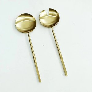Ensemble de cuillères et fourchettes en métal argenté au design unique avec manche en laiton et bambou, idéal pour les hôtels et restaurants - Product Image 3
