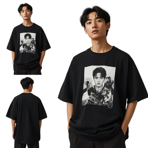 Camiseta de Manga Corta para Hombre, Estilo Vintage, Holgada, con Estampado Gráfico, Cuello Redondo, Algodón Jersey 320g, Moda Urbana, Personalizable - Product Image 2