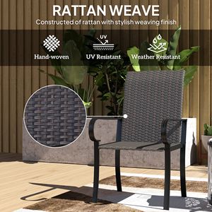 Set of 4 Brown Outdoor Wicker Dining <b>Chairs</b> with Armrest Steel Frame <b>Highback</b> and Deep Seating - Product Image 4