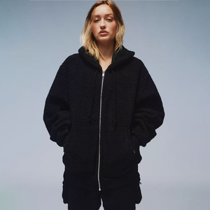 Unisex Oversized <b>Fleece</b> <b>Jacket</b> Hooded Zipper Closure Thick Sherpa <b>Lining</b> Long Sleeve Casual Winter Wear - Product Image 1