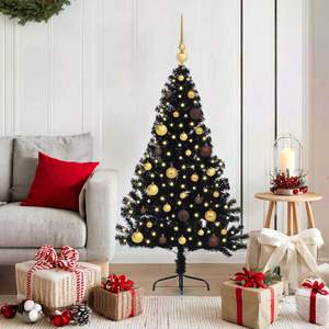 Albero di Natale Artificiale in PVC Nero Pre-Illuminato, 150 cm - Product Image 1