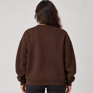 Women's Chocolate Brown Outlined Varsity Letter <b>Crewneck</b> Sweatshirt Long Sleeve Drop Shoulder Custom Logo - Product Image 2