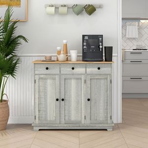 Mobiletto Artigianale in Legno di Mango Grigio Chiaro con 3 Cassetti e Ripiano Regolabile - Product Image 2