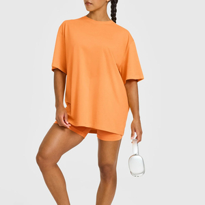 Camisetas de Verano para Mujer, Corte Holgado, Cuello Redondo, Manga Corta, 100% Algodón, Transpirables, Casuales, Largas, de Alta Calidad, con Logotipo Personalizado - Product Image 4