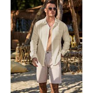 Chemise de plage unie à manches longues en polyester/coton anti-plis pour homme, col boutonné, poche, grandes tailles XL-6XL – Meilleure vente - Product Image 4
