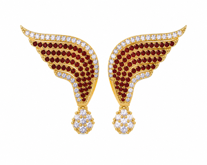 Boucles d'oreilles en forme d'ailes d'ange, grenat rouge CZ, faites à la main, plaquées or, en argent sterling 925, cadeau d'anniversaire - Product Image 2