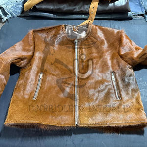Chaqueta Western de Piel de Vacuno con Pelo, Estilo Motociclista, de Última Tendencia: Cuero Hecho a Mano, Color Marrón Camel - Product Image 5