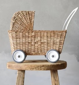 Chariot de rangement en osier pour enfants avec roulettes, organisateur de jouets, panier en fibres végétales écologiques, type rectangulaire sur pied - Product Image 4