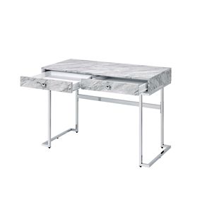 Scrivania con Piano Effetto Marmo Stampato Tigress e Finitura Cromata, Elegante Scrivania per Computer dal Design Confortevole - Product Image 3