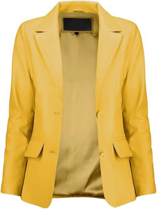 Wholesale High Quality Women's <b>Jackets</b> Yellow <b>Leather</b> <b>Blazer</b> Women OEM Genuine <b>Leather</b> Casual Coat Long Sleeves Custom Logo 2026 - Product Image 2