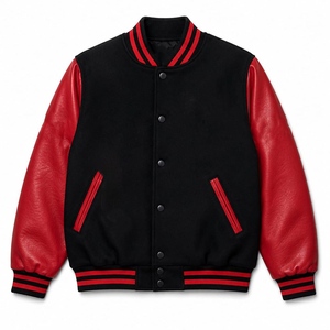 Custom Sorority DST Customized Body Genuine Leather Sleeves <b>Varsity</b> Letterman <b>Jacket</b> <b>Black</b> <b>Red</b> College Wear for OEM Bulk Order - Product Image 1