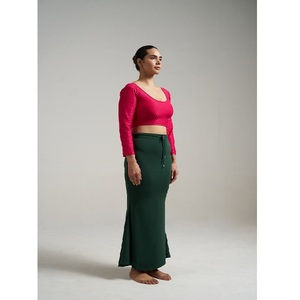 Women Dark Green Polyester Saree Shapewear Petticoat Fish Cut Seamless Underskirt High Waist Slim Fit Tummy Control Body Shaper - Product Image 3