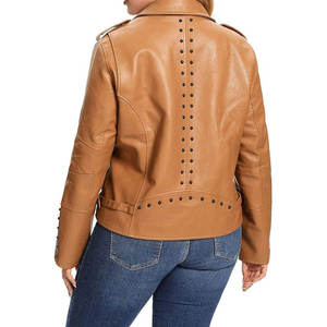 Vestes en cuir ajustées tendance pour femmes, vente en gros, avec logo personnalisé, couleur, taille, broderie, rivets, décoration, manteau en cuir teint - Product Image 6