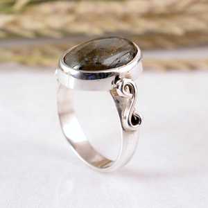 SHYAM JEWELRS Handmade 925 Sterling Silver Blue Fire <b>Labradorite</b> <b>Ring</b> Matte Finish Oval Gemstone Statement Band Artisan - Product Image 4