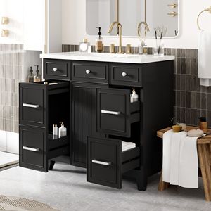 Mobile bagno shaker da 36 pollici con lavabo singolo integrato, ante e cassetto con chiusura ammortizzata - Product Image 5