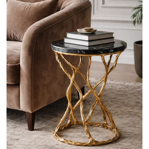 Contemporary Round Marble Top Coffee <b>Table</b> Set Metal Frame <b>Nesting</b> Design Living Room Furniture Modern Style - Product Image 5
