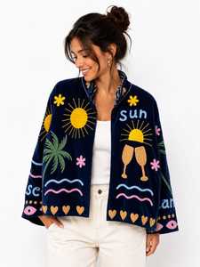 Veste Bohème Audacieuse en Velours Brodé, Faite Main, aux Couleurs Vives et à la Personnalité Unique, Motif Palmier, pour Femme - Product Image 5